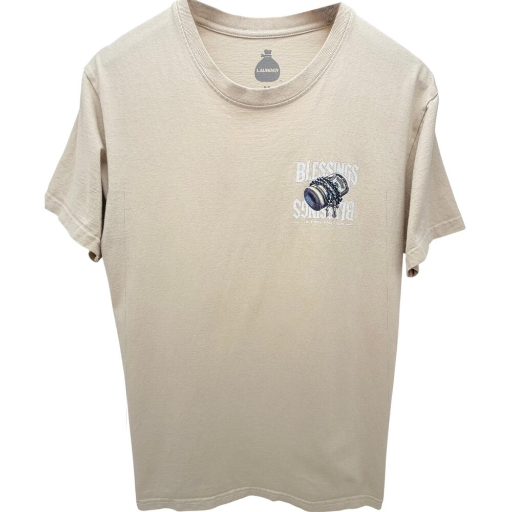 Launder Beige Double-sided graphic Graphic T-Shirt Cotton Crew Neck Men's Medium